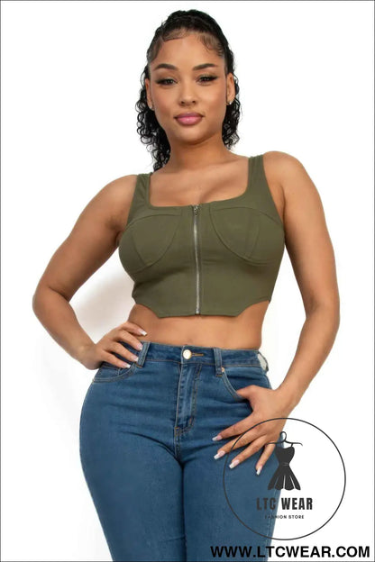 Zip-up square neck crop top