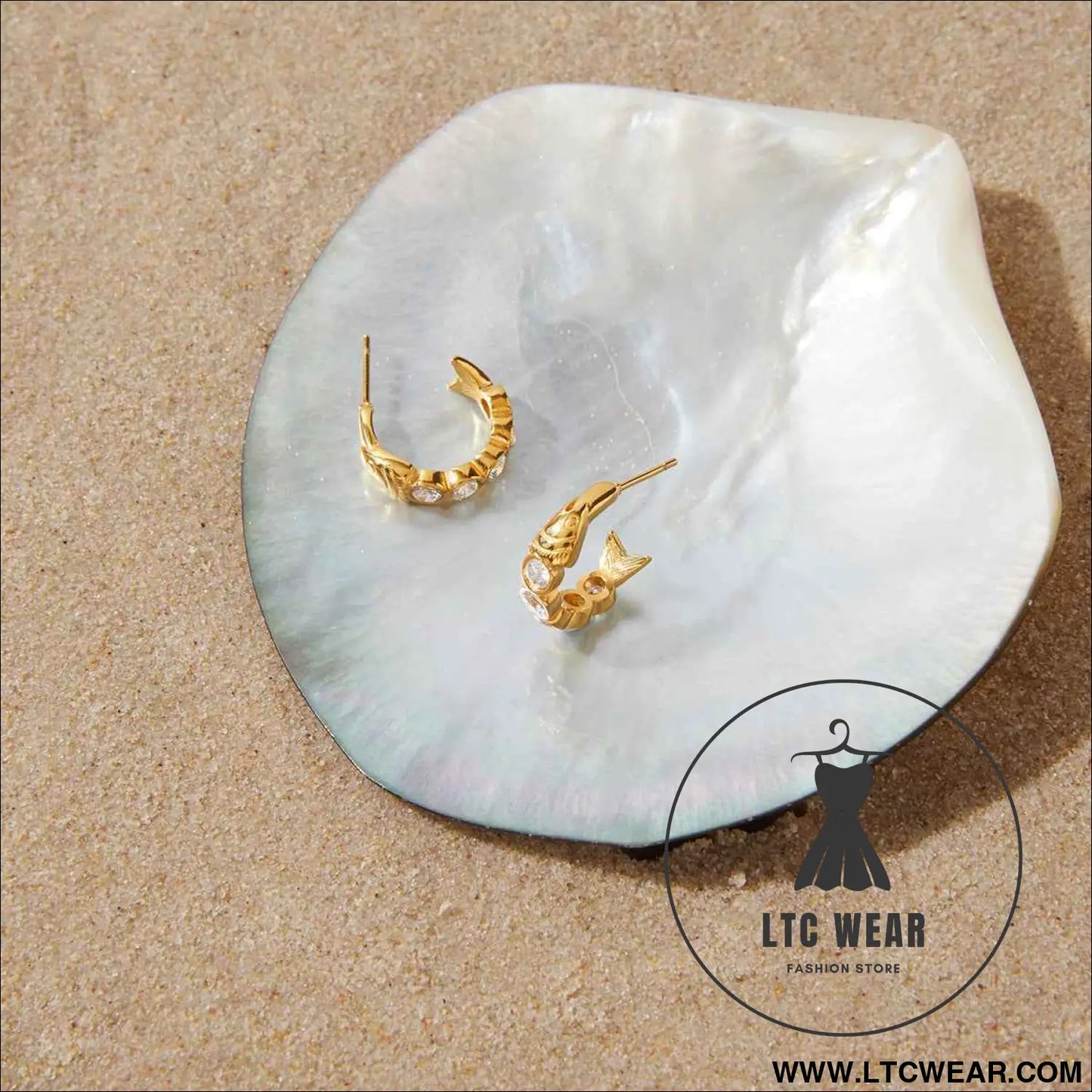Zircon Fish C Hoop Earrings