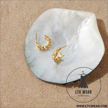Zircon Fish C Hoop Earrings