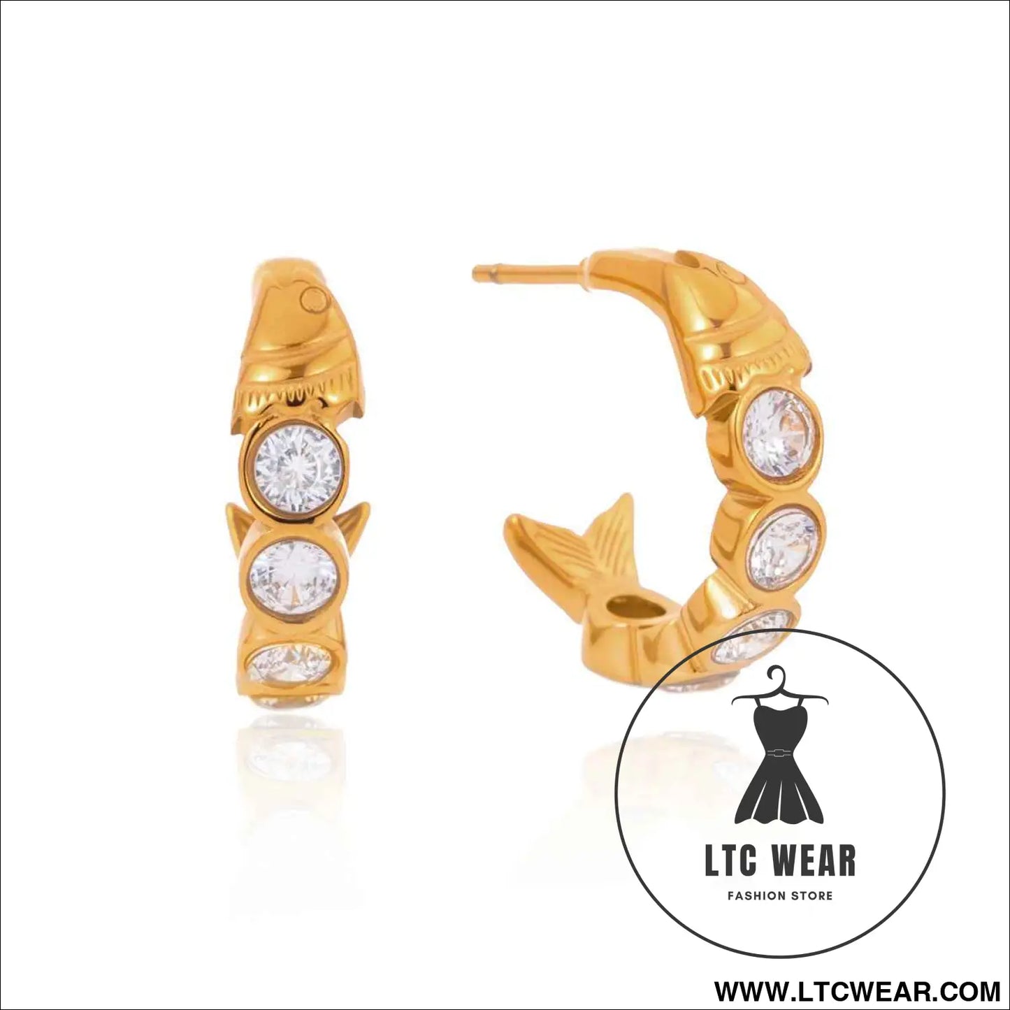 Zircon Fish C Hoop Earrings