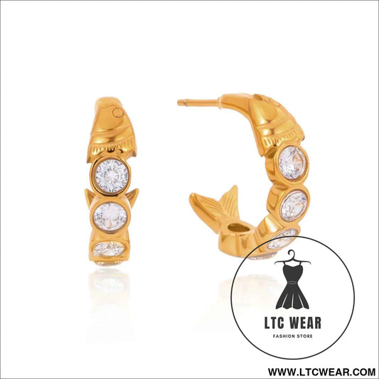 Zircon Fish C Hoop Earrings