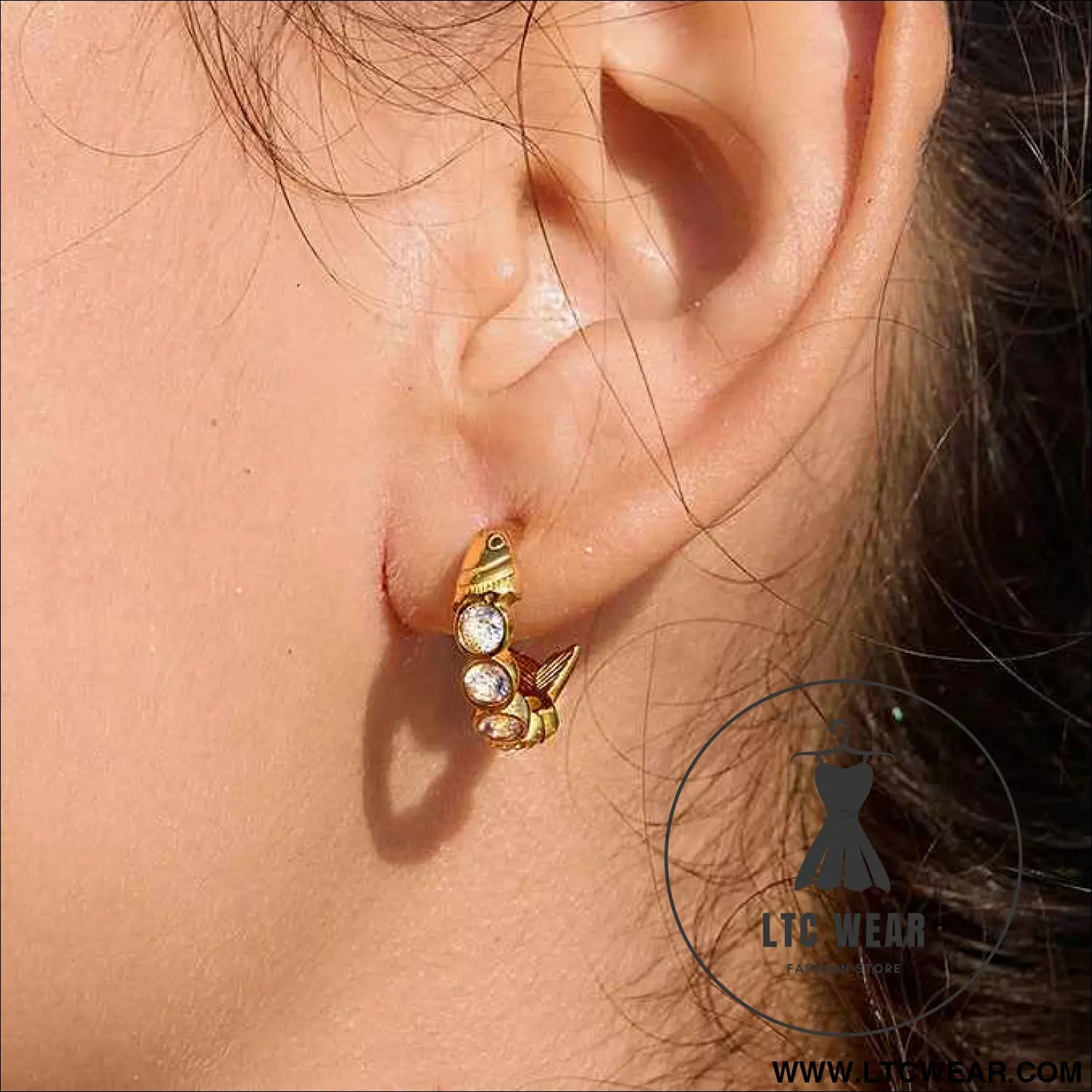 Zircon Fish C Hoop Earrings
