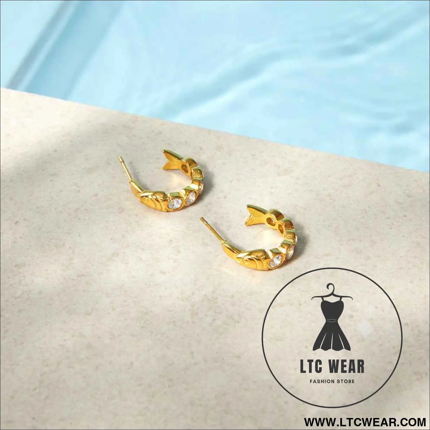 Zircon Fish C Hoop Earrings