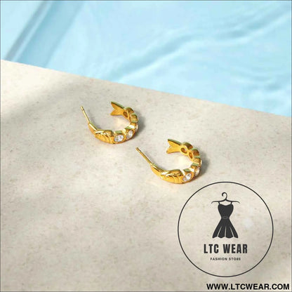 Zircon Fish C Hoop Earrings