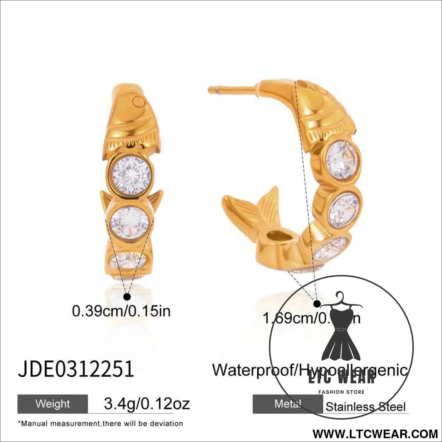 Zircon Fish C Hoop Earrings