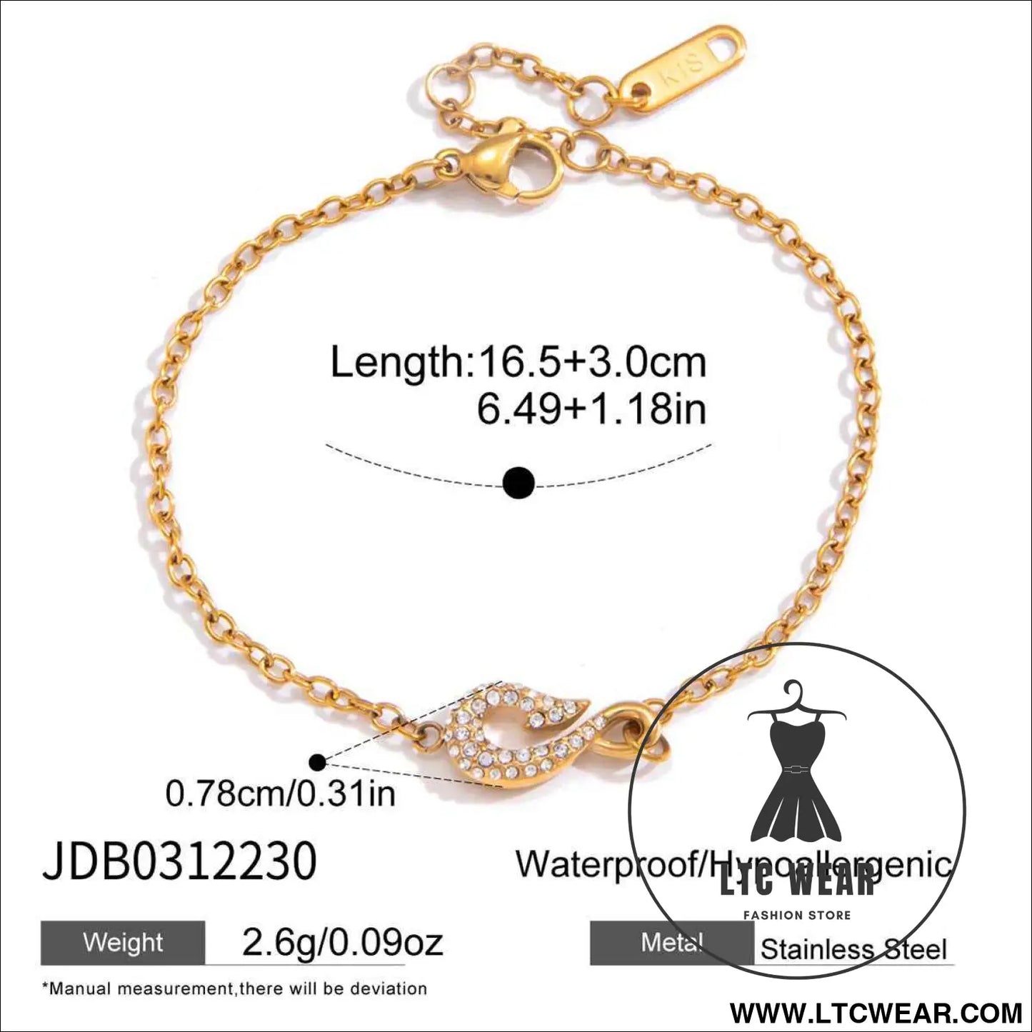 Zircon Fish Hook Necklace and Bracelet Set