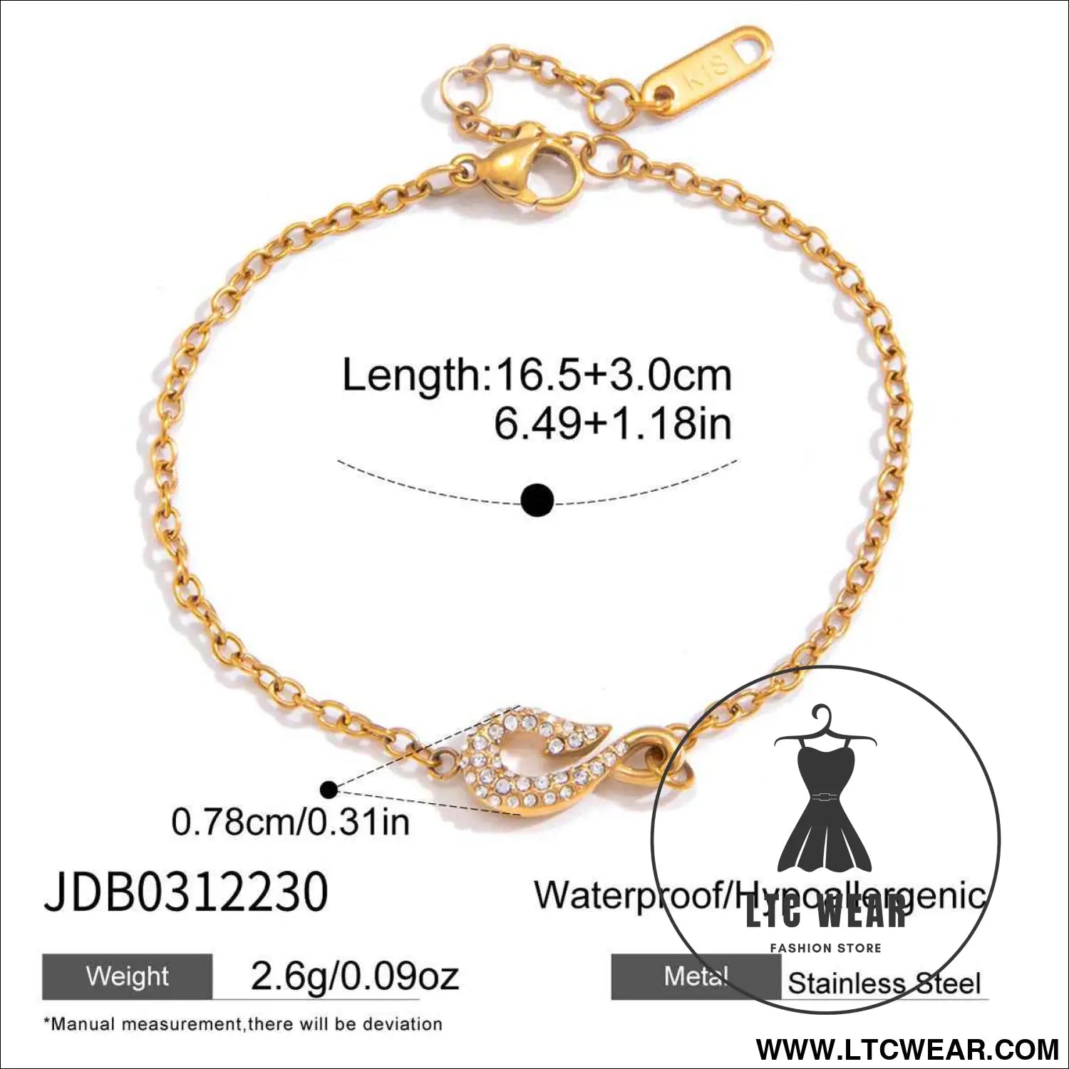 Zircon Fish Hook Necklace and Bracelet Set
