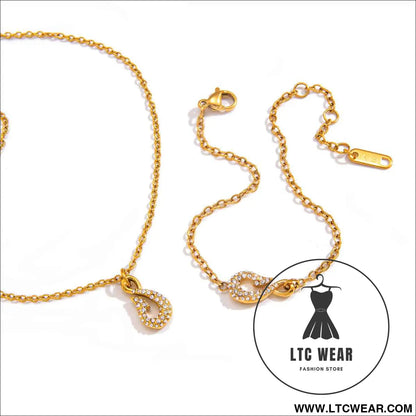 Zircon Fish Hook Necklace and Bracelet Set