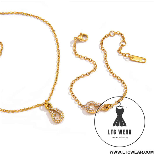 Zircon Fish Hook Necklace and Bracelet Set