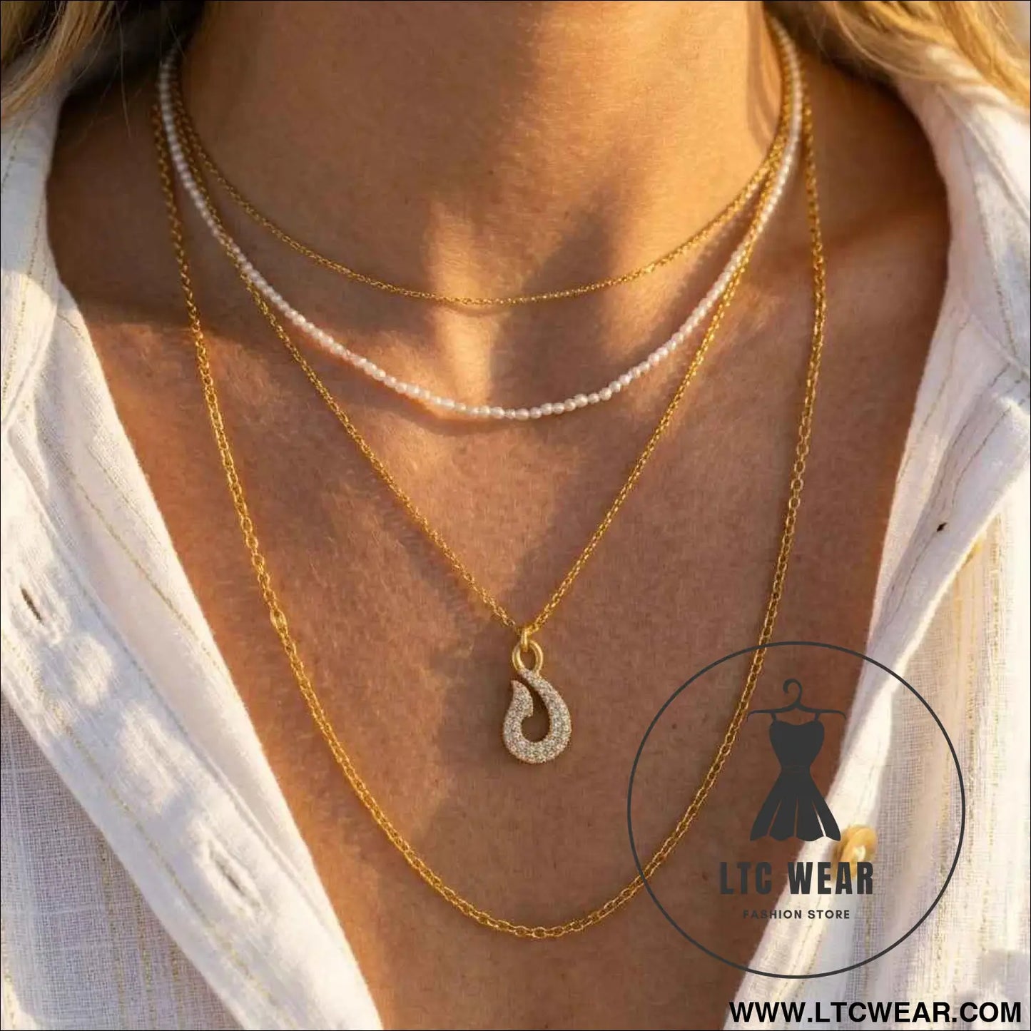 Zircon Fish Hook Necklace and Bracelet Set