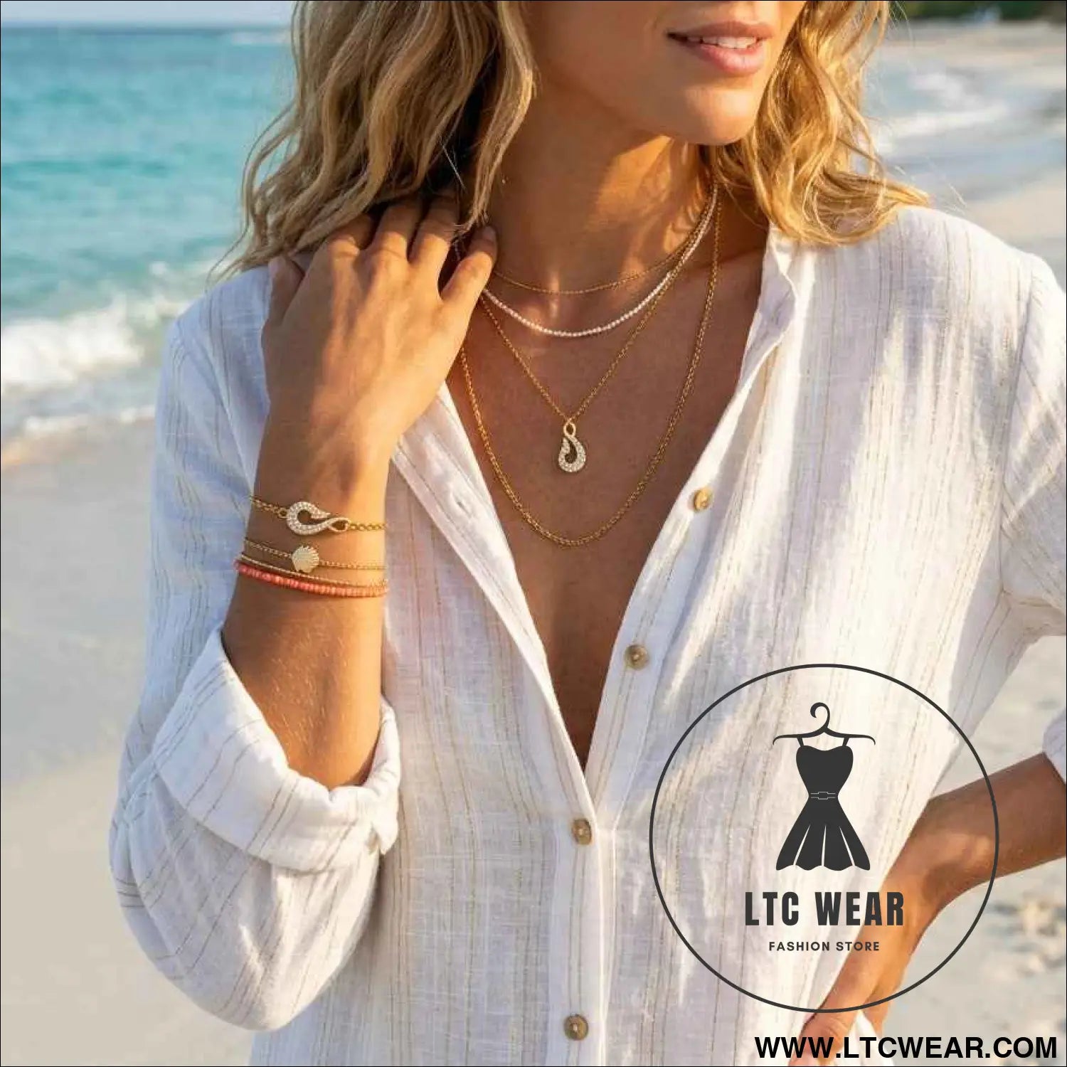 Zircon Fish Hook Necklace and Bracelet Set
