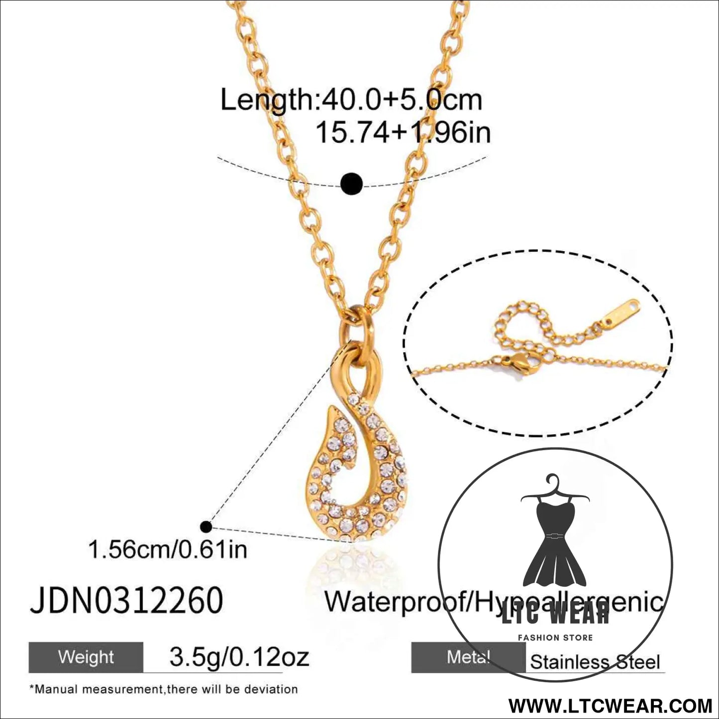 Zircon Fish Hook Necklace and Bracelet Set