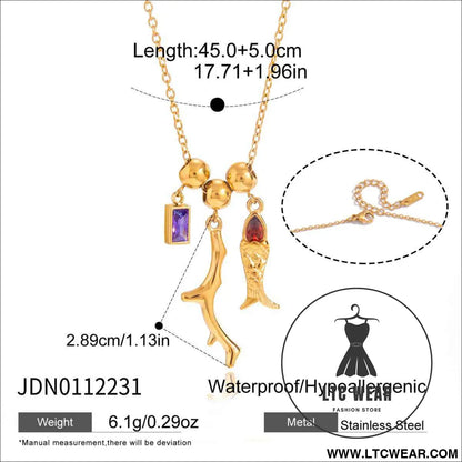 Zircon Fish Pendant Necklace