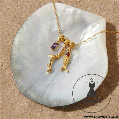 Zircon Fish Pendant Necklace