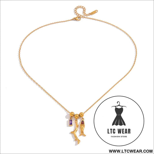 Zircon Fish Pendant Necklace