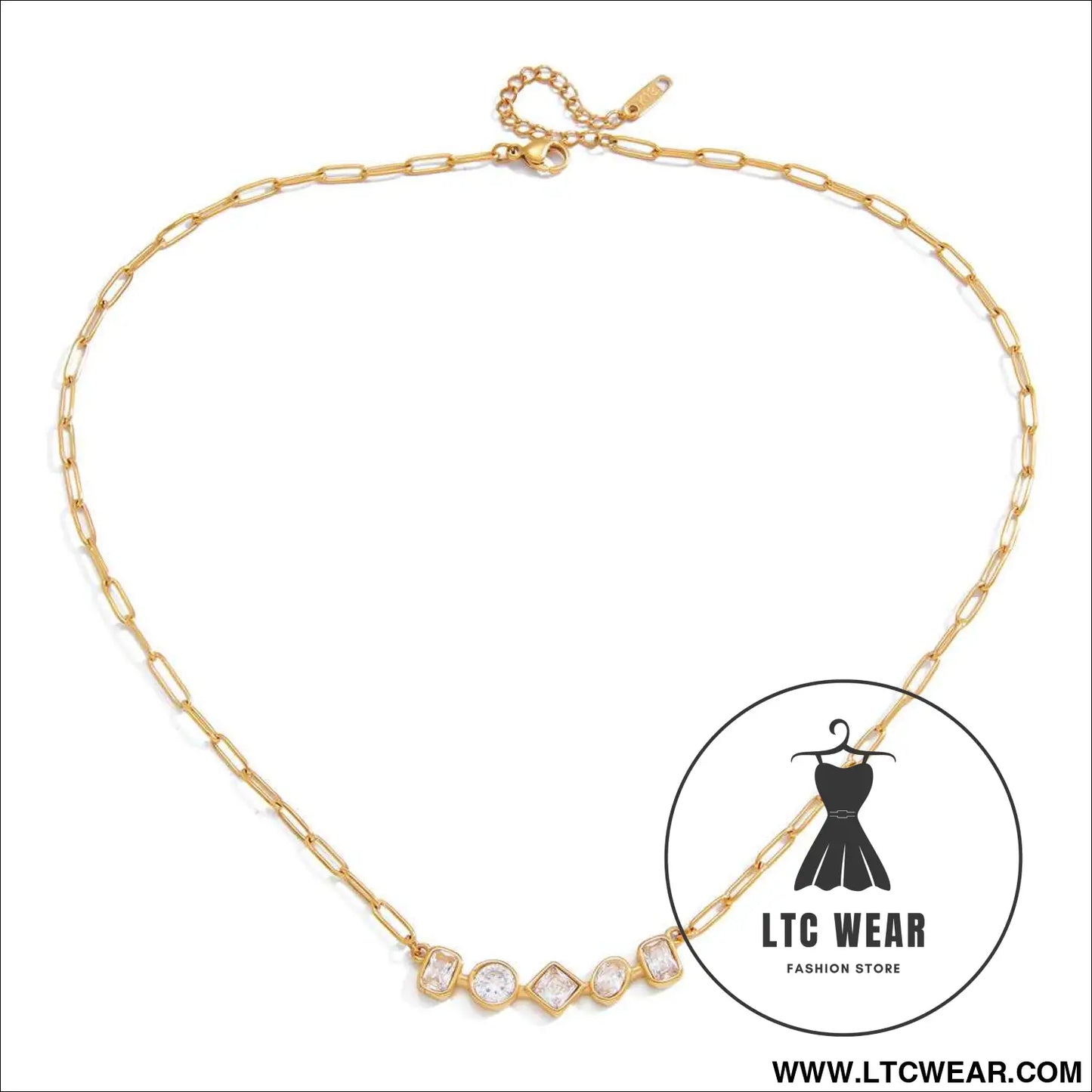 Zircon Necklace and Chain Tassel Earring Set