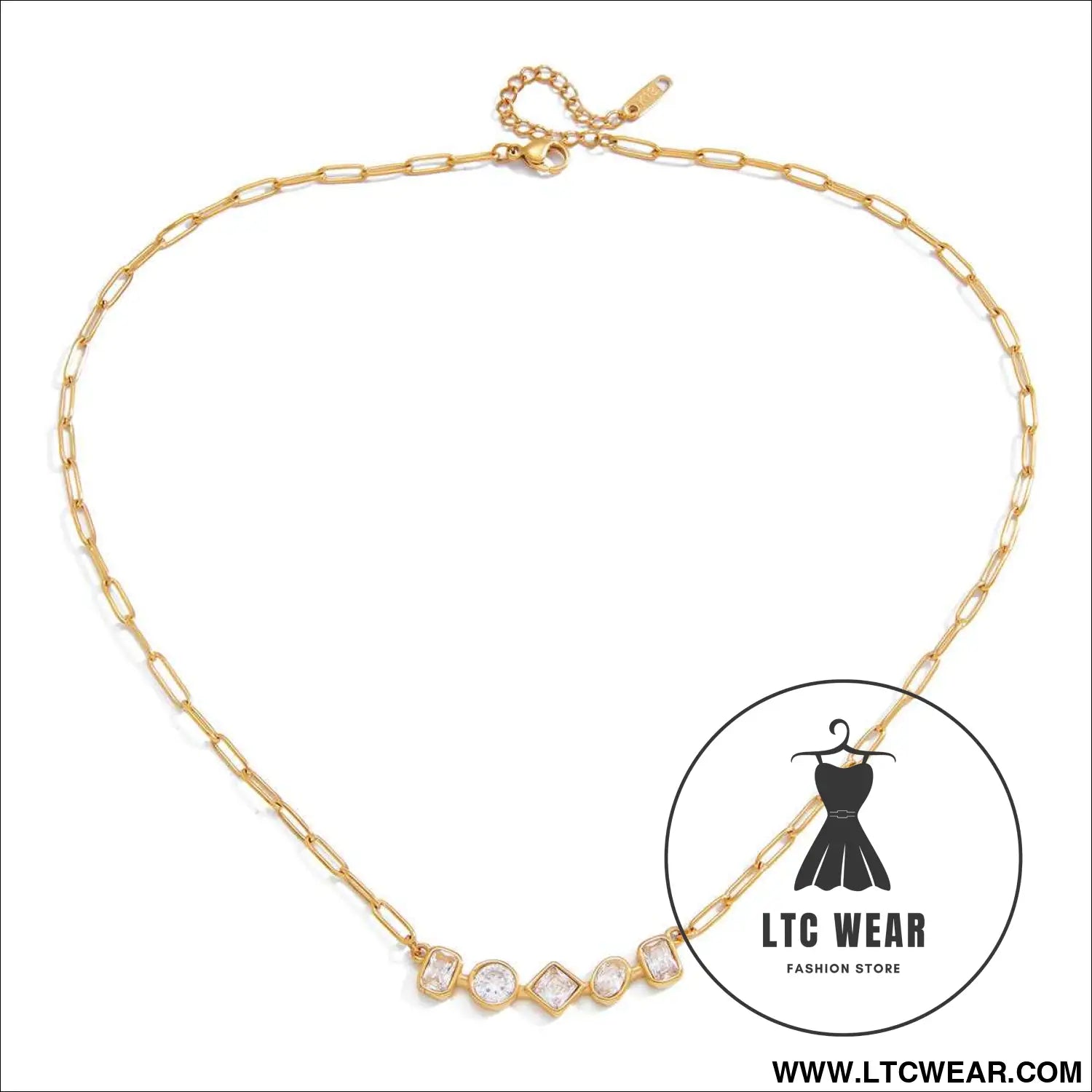 Zircon Necklace and Chain Tassel Earring Set