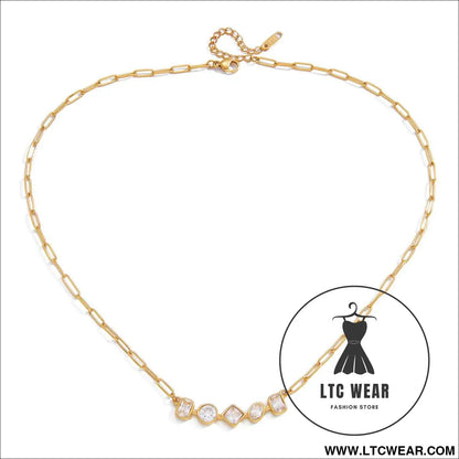 Zircon Necklace and Chain Tassel Earring Set