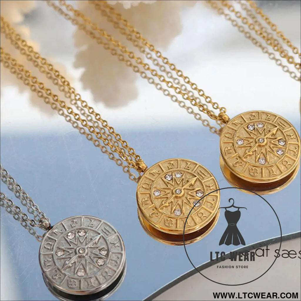 Zircon titanium steel timepiece shape necklace