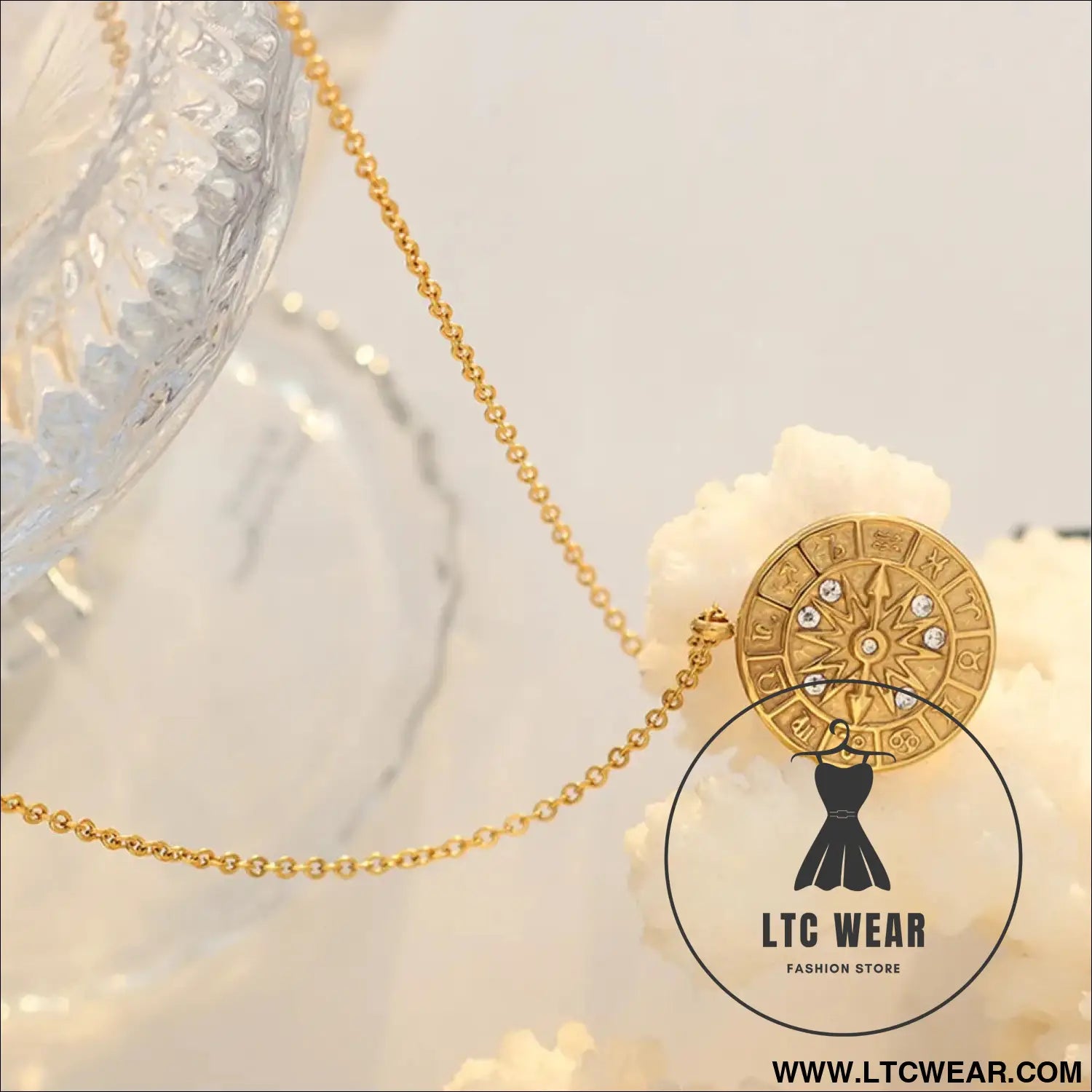 Zircon titanium steel timepiece shape necklace - gold / one size