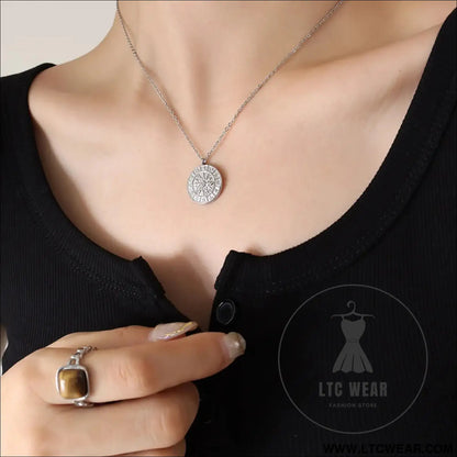 Zircon titanium steel timepiece shape necklace - silver / one size